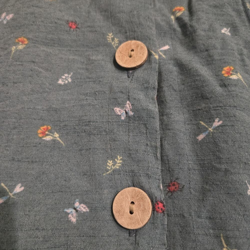 LC Lauren Conrad Teal Floral Puff Sleeve Button Front Top - Picture 4 of 8